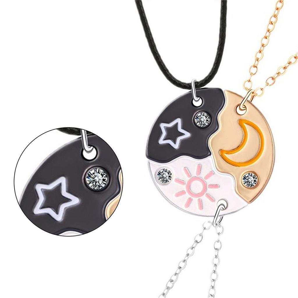 Stylish Sun Moon Star Pendant Necklace Set Decoration for Best Friend Couples Adjustable Chain Fashion Jewelry Gifts