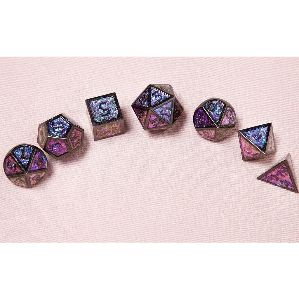DND Polyhedral Metal Game Dice Glitter with Numbers 7pcs Set for Dungeons and Dragons RPG MTG Table Games D&D Pathfinder Shadowrun and Math Teaching