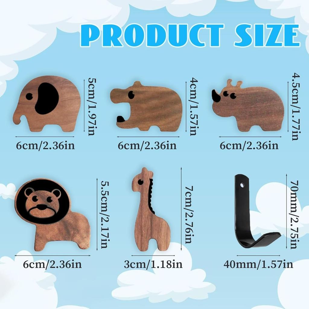 Hanging Coat Hooks Wall Mount Pack 6,15KG Metal Sturdy Hook with Screw,Heavy Duty Cute Cartoon Animal Coat Hooks,Creative Rust Free Door Hooks