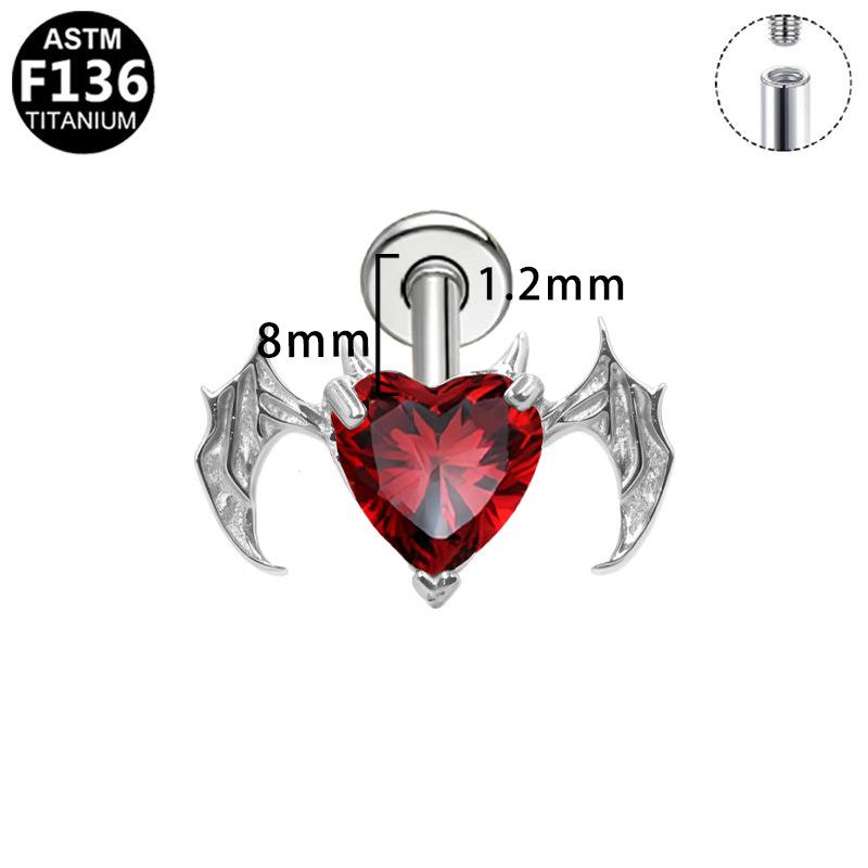 Titanium Heart Bat Wing Ear Stud Piercing Earring, Fashionable and Sweet European-Korean Style.