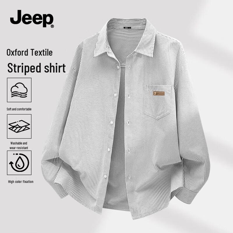JEEP Men s Oxford Striped Long-Sleeve Shirt M