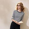 Women's Striped Long Sleeve Round Neck Slim Fit T-Shirt