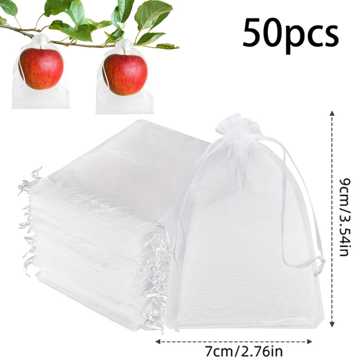 

50/100Pcs Fruit Protection Netting Bags with Drawstring Reusable Grape Grow Bags Strawberry Cover Mesh Bags for Pest Control 7*9cm 50pcs белый