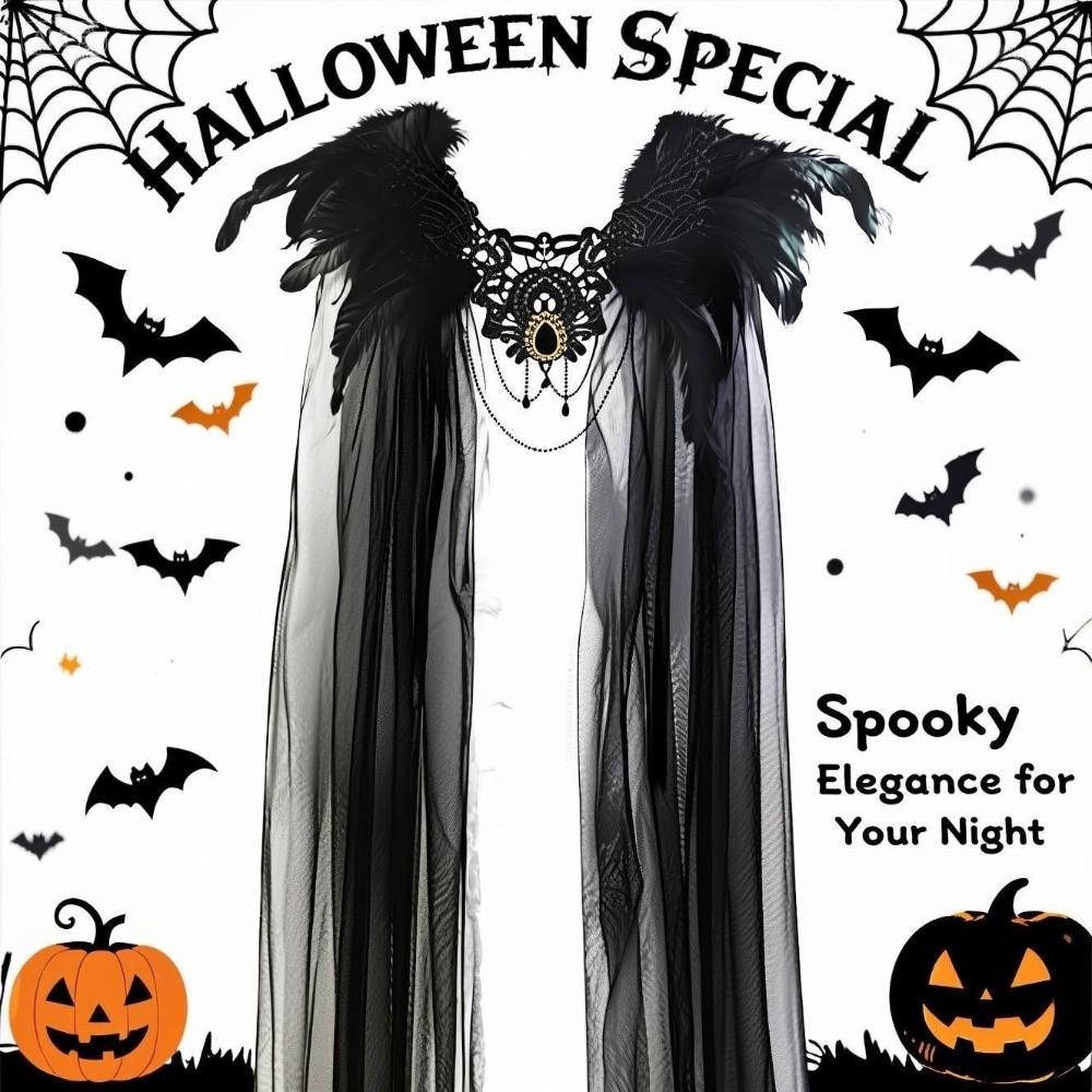 Feather Halloween Cloak Crystal Tulle Cape Casual Witch Shawl  Kids