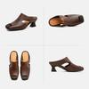 Johnature Retro Square Toe Thick Heel Fashion Slippers Breathable And Versatile Genuine Leather Women's Shoes