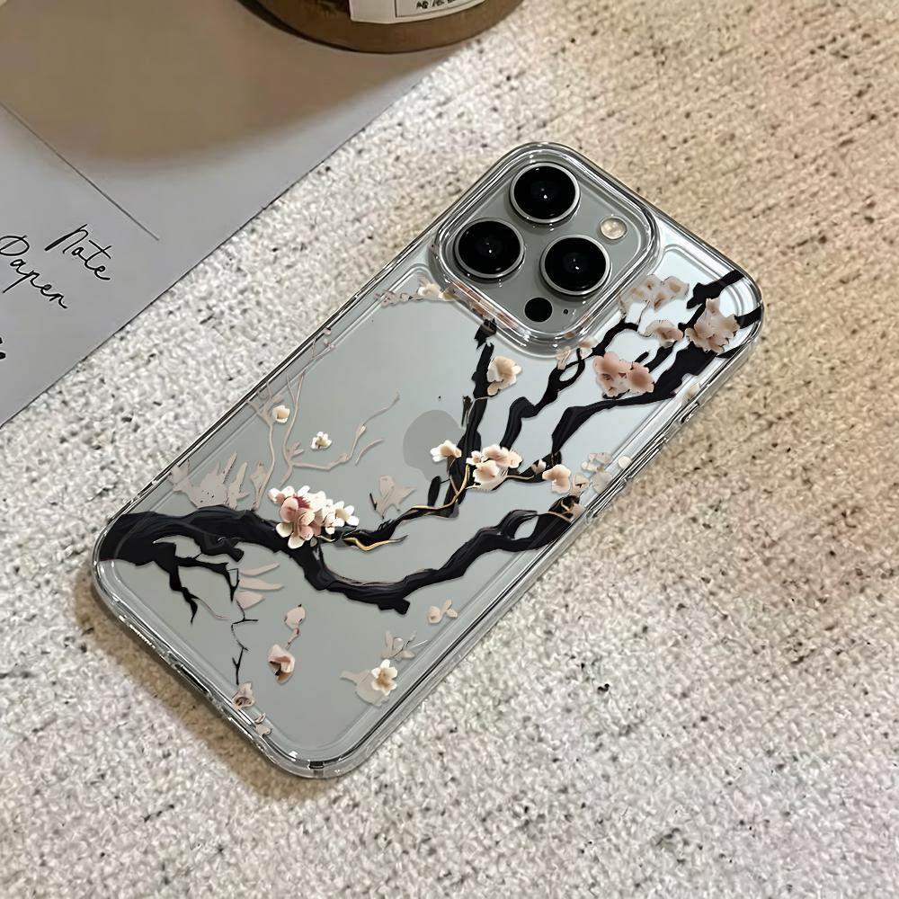 New Chinese Flower Branches Phone Case For Iphone 14 Pro Max 16 15 14 Pro 13 17 Air 12 11 15 Plus Shockproof Silicone Soft Cover