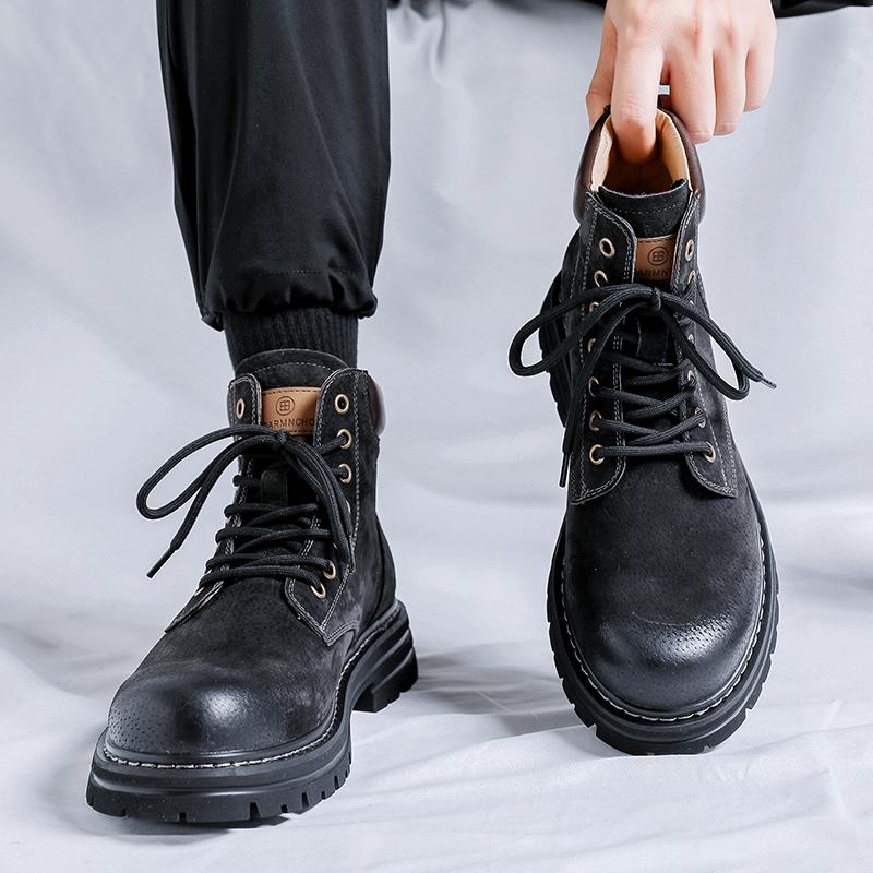 Fashion Men's Retro Boots British Style Work Shoes Autumn Winter Thick Bottom High Top Non Slip Warm Casual Leather Motorcycle Boots