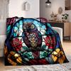 1pc Stained Glass Owl Lightweight Flannel Blanket, Comfortable and Warm Blanket, for Office and Camping Sofa Bed, Livingroom058