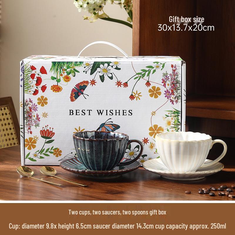 High-End Retro Kiln-Glazed Ceramic Coffee Cup Set with Gift Box 220ml