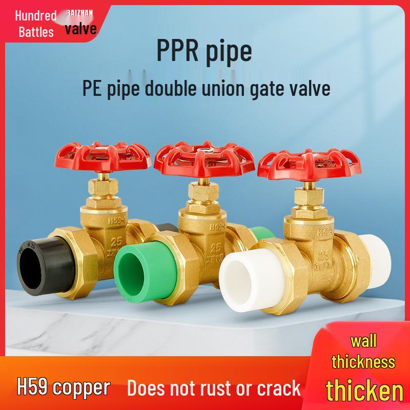 Full Copper Gate Valve for PPR, PE, and Tap Water Pipes - 20mm, 25mm, 32mm Double Union, Hot Melt Compatible.