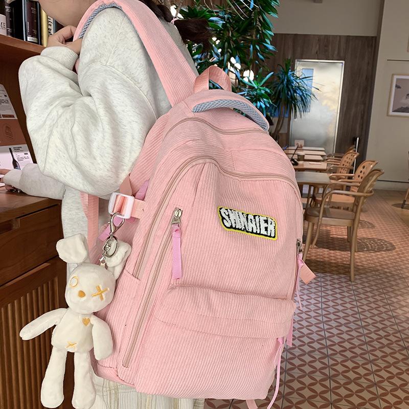 Children Elementary School Girls Junior High School Corduroy Backpack Middle School College Backpack