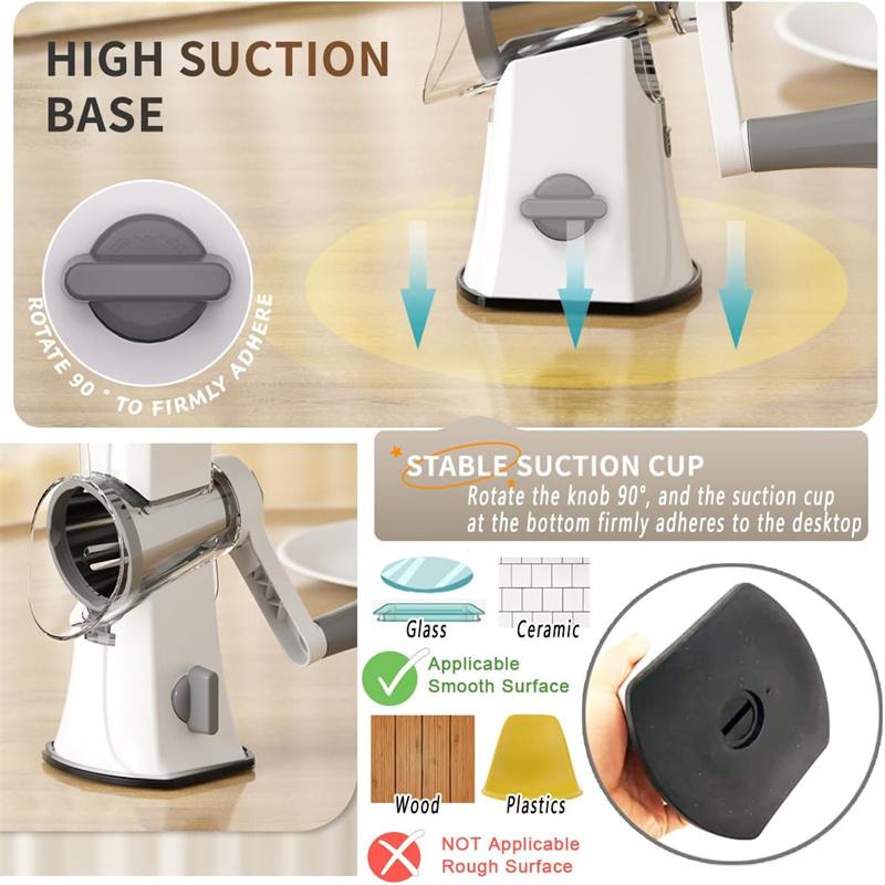 Multi-Function Rotary Cutter, Veggie Slicer, Cheese Shredder, 3-In-1 Interchangeable Blades Rotary Grinder With Hand Crank