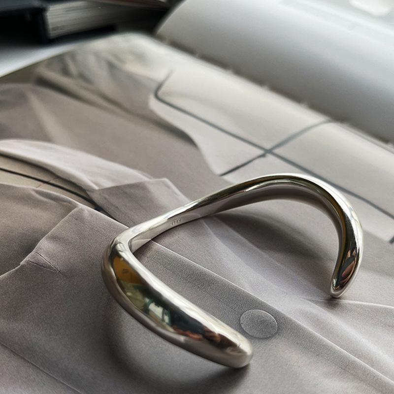 Personality Trendy Arc Design Thai Silver Ladies Bangle Promotion Jewelry For Women Valentine's Day Gifts Never Fade