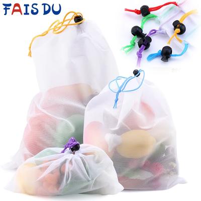 3/9/15pcs Fruit Vegetable Storage Mesh Bags Reusable Net Bags Kitchen Food Organizer Washable Toys Grocery Storage Packaging Bag