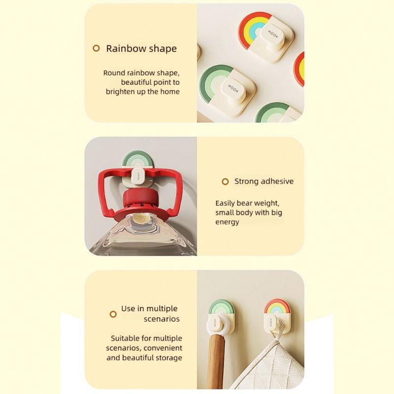 Pack of 3 Rainbow Hooks Colorful Adhesive Hooks for Bathroom Kitchen Storage Wall Hangers for Hanging Coat Key Bag
