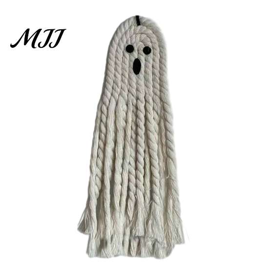 Handmade Cotton Rope Ornament Ghost Hanging for Halloween, Indoor Outdoor Unique Halloween Gift Friends Pendent Front Door Window Wall Yard