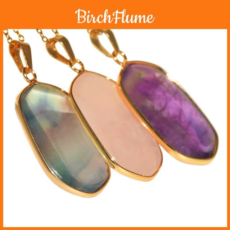 Natural Stone Geometric Pendant Necklace With Gold Plated Edges For Women And Men