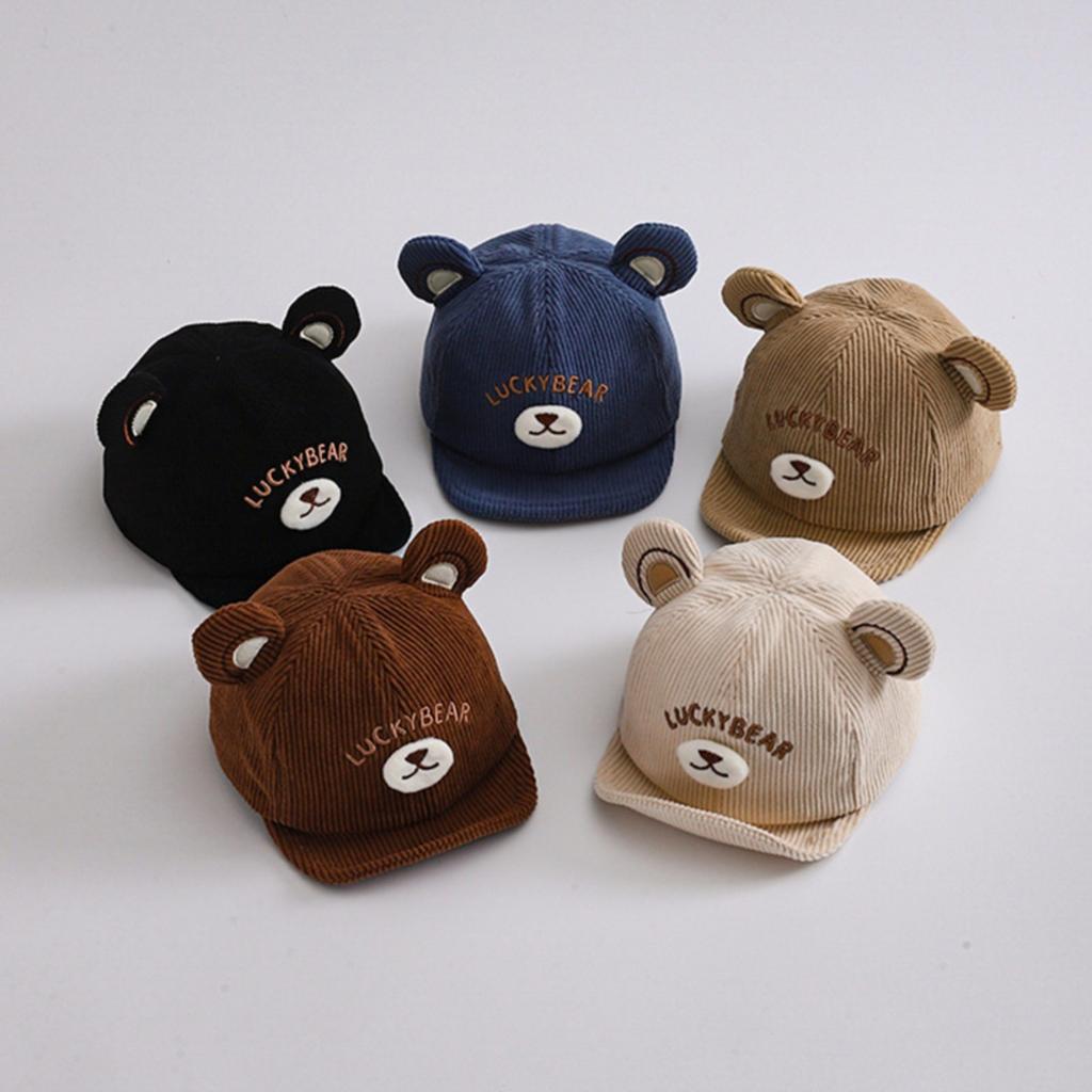 Baby Corduroy Cap with Bear Ears Adjustable Baseball Hat for Toddlers and Children Soft Comfortable Headwear for Everyday Use