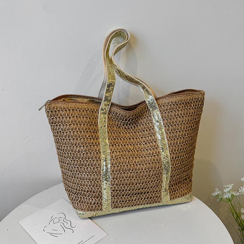 Summer seaside beach vacation straw bag women's 2025 new large-capacity shoulder bag woven tote bag