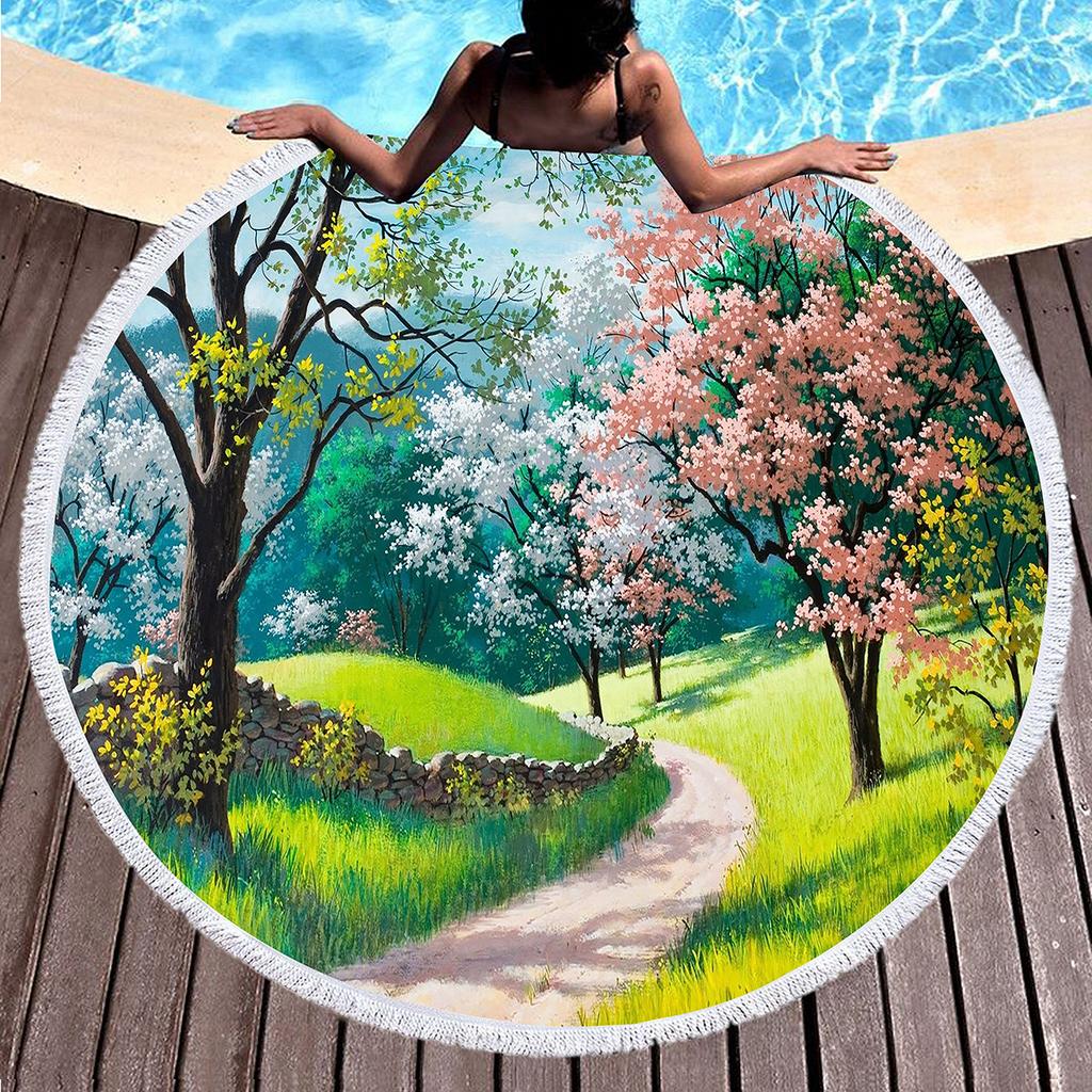 Beautiful Garden Floral Round Beach Towel, Microfiber Circle Beach Towels Quick Dry Beach Throw Blanket Sand Free Pool Towels