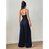 Women's Halterneck Suspender Pleated Waist Backless Jumpsuit