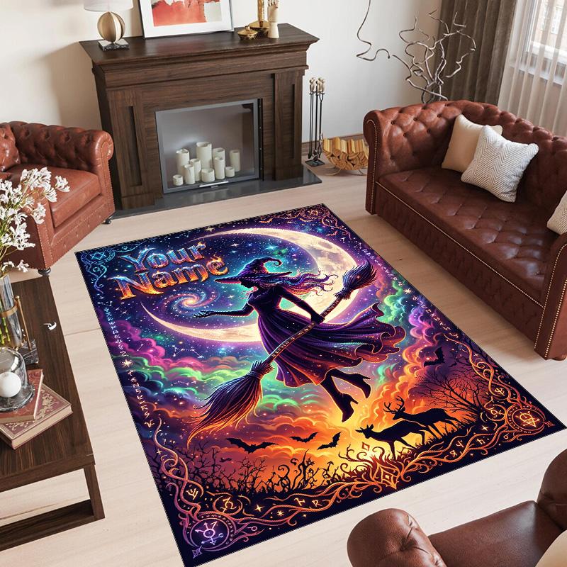 Witchcraft Theme Crystal Velvet Rug Personalized Custom Name Text Soft Floor Mat Home Decor