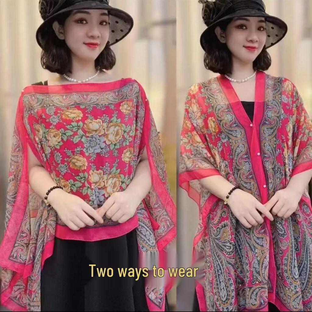 2025 Summer Women's Butterfly Print Silk Scarf and Sun Protection Shawl