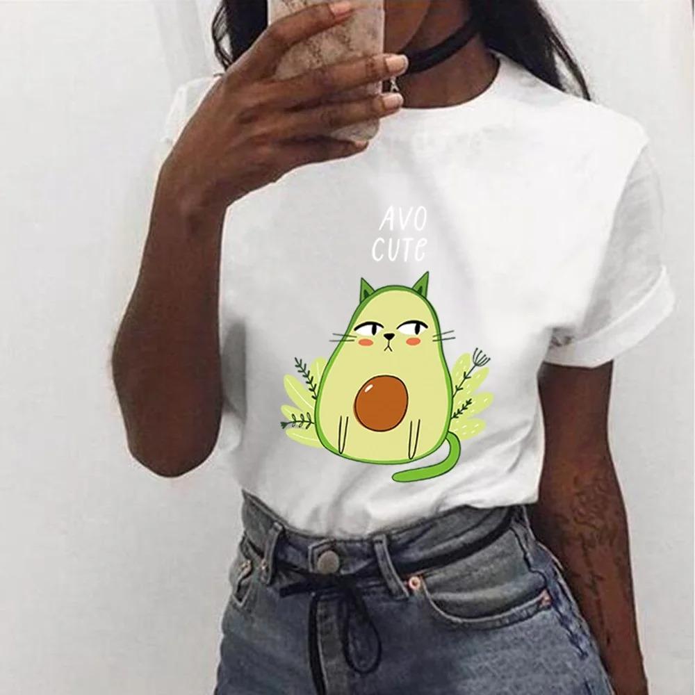 Cute Avocado Printed T-Shirt Short Sleeve Neck Fashion Casual Sport Aesthetic Gothic Clothes Summer Graphic Women'S T Shirt Gift