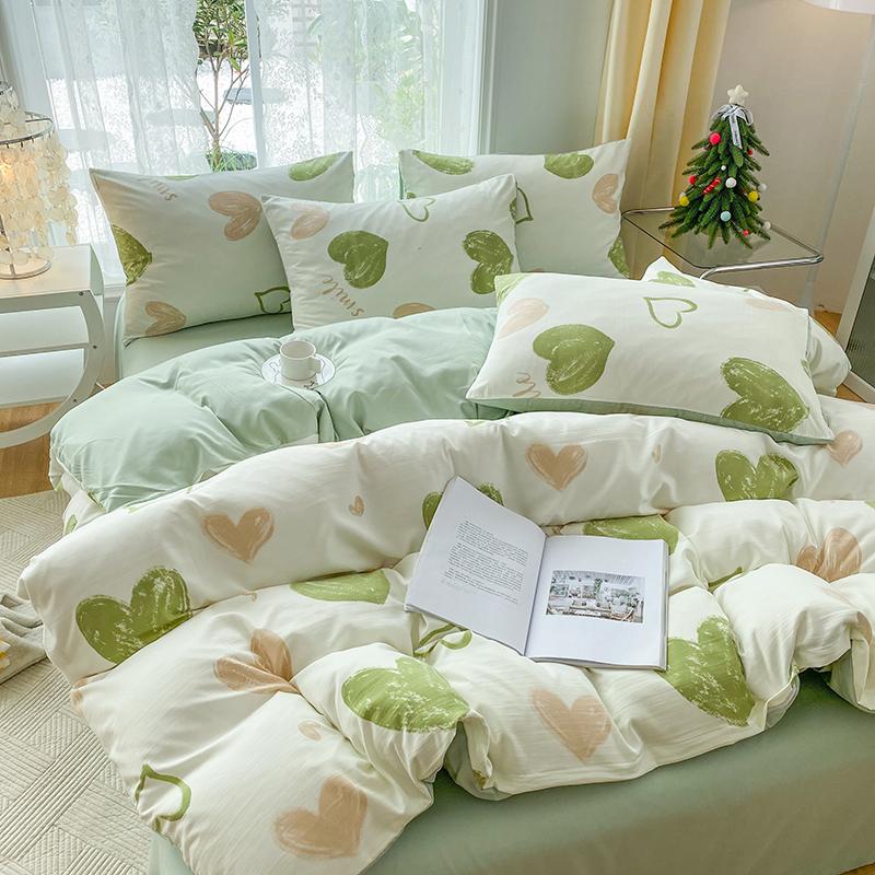 JOYBLISS 4-piece Cartoon Heart-shaped Plant Floral Print Set, Quilt Covers, Bed Sheets and Pillowcases (no Padding), Suitable for Bedroom