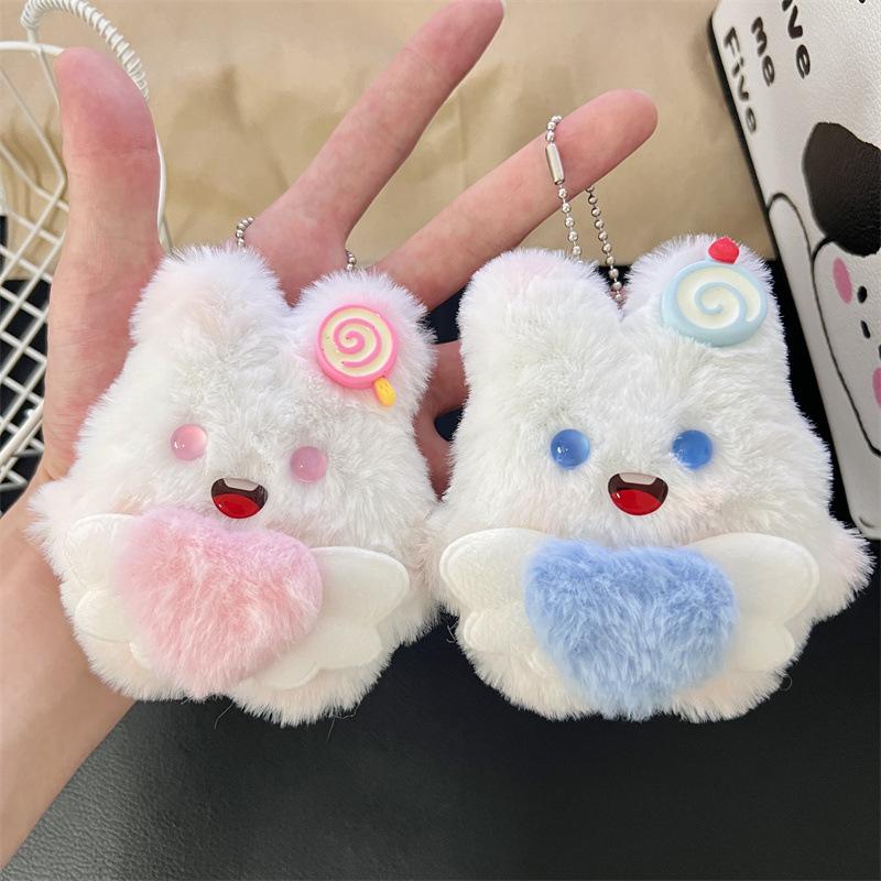 Angel Heart Rabbit Plush Doll Charm - Cartoon Pendant Bag Accessory