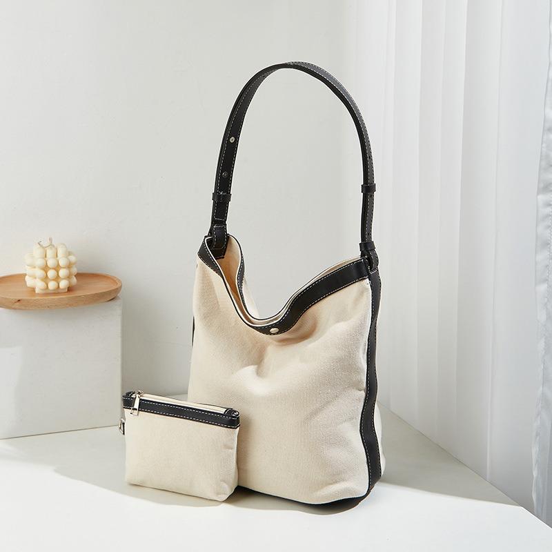 Trendy new women's bag casual canvas splicing pitot bag simple contrasting color underarm bun mother shoulder bag