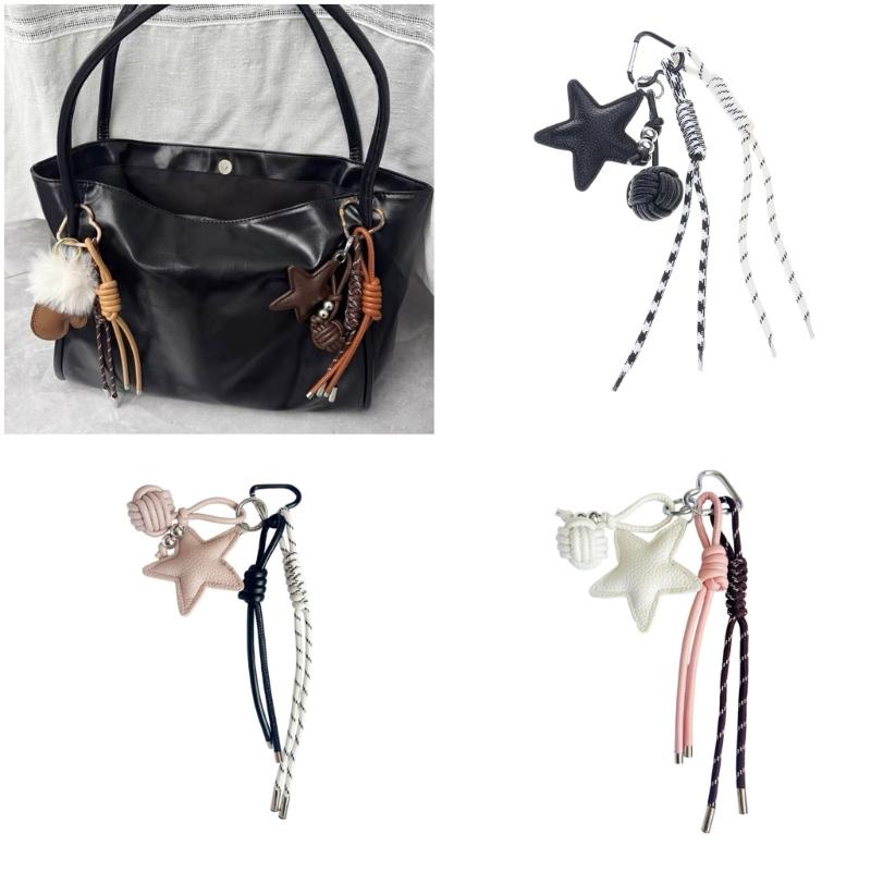Trendy PU Leather Star Pendant Keychain Stylish Braided Rope Key Holder Handmade Colorful Keyring for Fashion Lovers