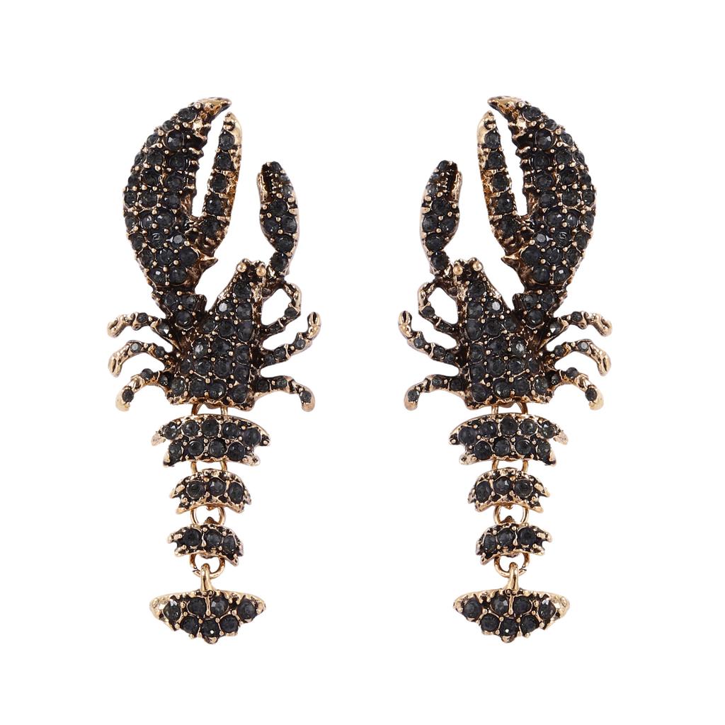 Exaggerated Personality Dark Ocean Leisure Vacation Wind Full Diamond Alloy Exaggerated Lobster Female Earrings Earrings