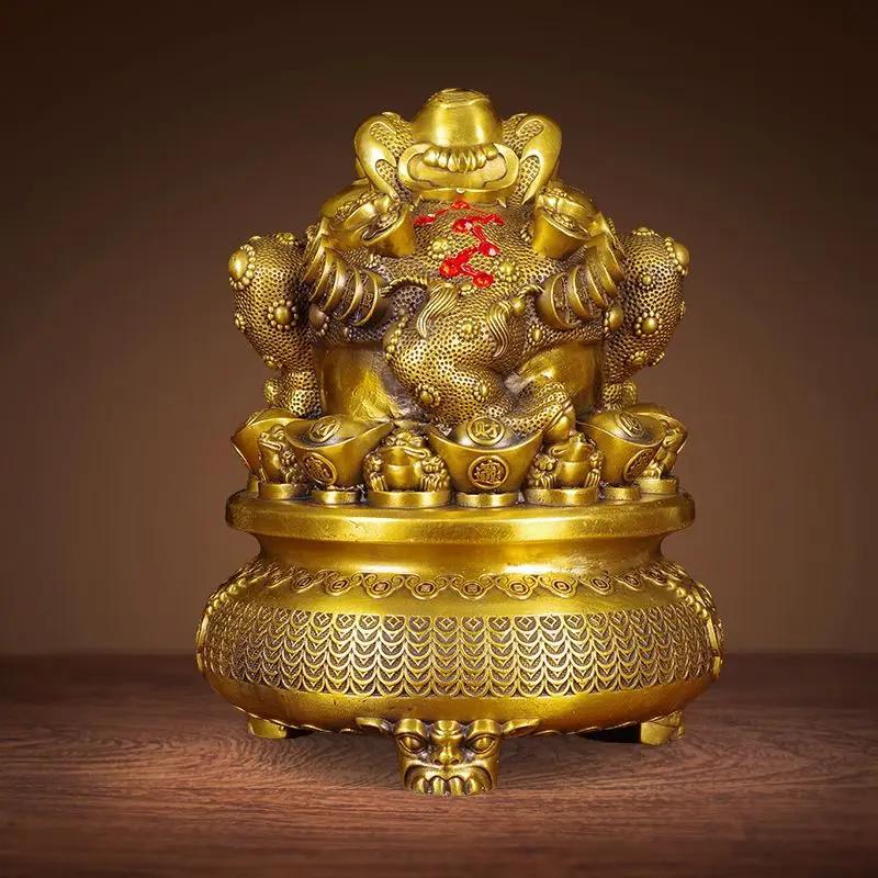 Fengshui Zhaocai Reines Kupfer Goldene Kröte Ornament Zieht Reichtum und Schätze an Schale voller Schätze Heimdekoration Eröffnungsgeschenke