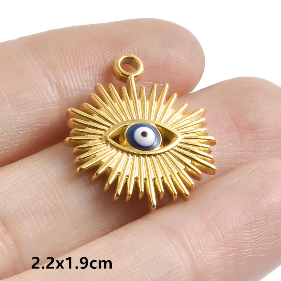 Hand Drip Oil Blue Sun Eye Pendant Rhinestone Stainless Steel Evil/Turkish Eye Charms For Jewelry Making Supplies Charm Material