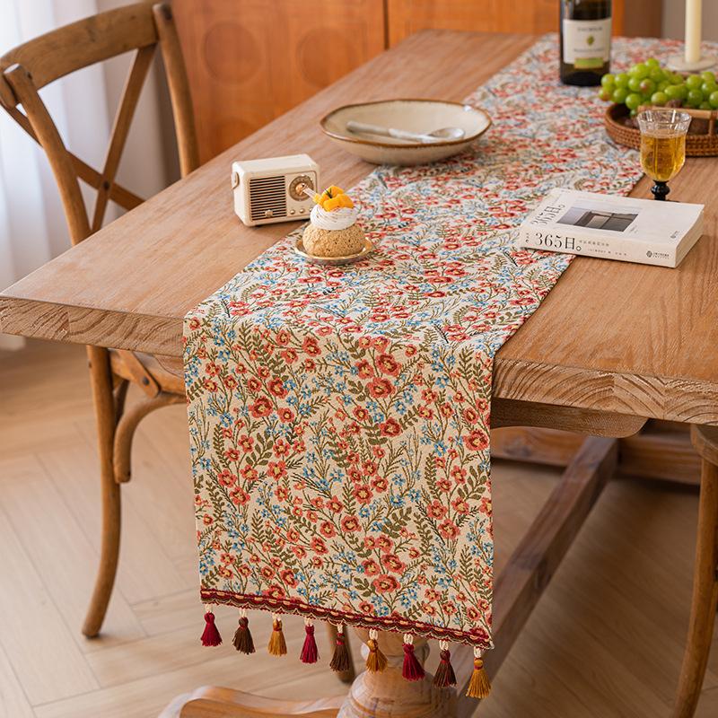 American Retro Floral Table Runner Long Decorative Cloth for Coffee TV Dining Table Atmosphere Fabric Cover