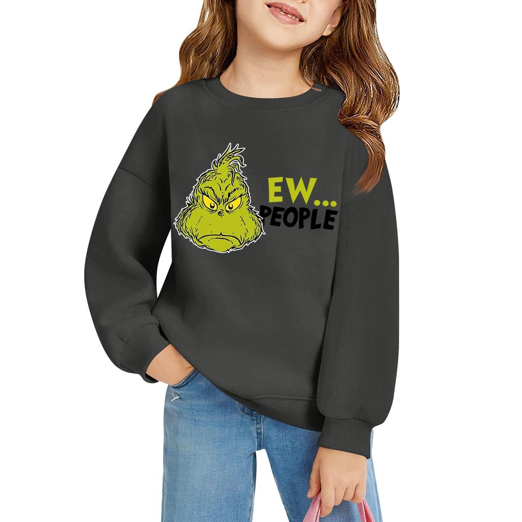 Kids' Long Sleeve Loose Pullover Letter Printed Round Neck Sweatshirt