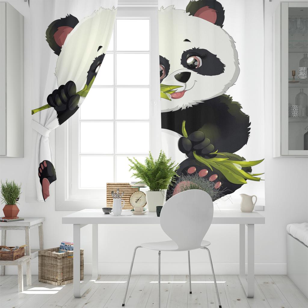 Animal Cute Panda Bamboo Window Curtains Bedroom Kitchen Decor Curtain Panel Window Curtains for Living Room