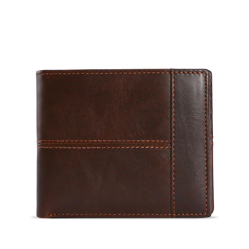 Genuine Leather Men's Wallet RFID Blocking Short Bifold Vintage Waxed Leather Zipper Coin Pocket