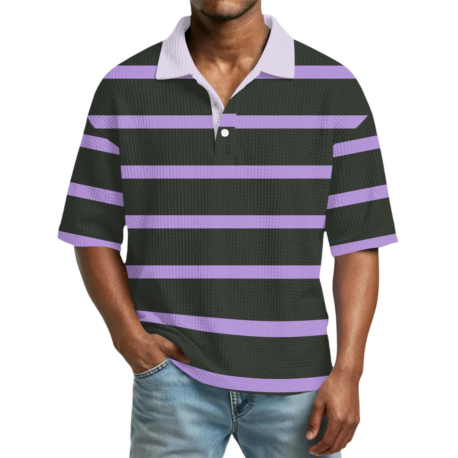 

Men s Color-Block Collar Short-Sleeve Casual Top XL фіолетовий