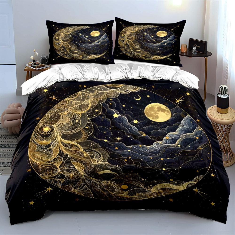 Mystical Moon Starry Night Decor Multiple Sizes Kid's and Adults' Bedroom Exquisite 3PC Bedding Set Gift