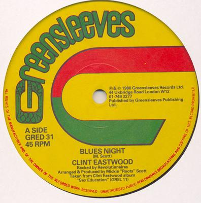 12palcový vinyl CLINT EASTWOOD / REVOLUTIONAIRES - Blues Night / Saturday Night Dub GRED31 Greensleeves Re 1980 UK Reggae, Ska & Dub Použitý