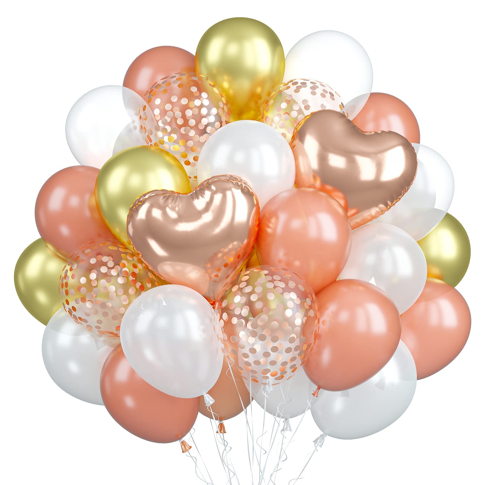 

Biapian Rose Gold White Latex Balloons 30 Pieces Birthday Wedding Graduation Baby Shower Party Confetti Foil Heart Helium Decor