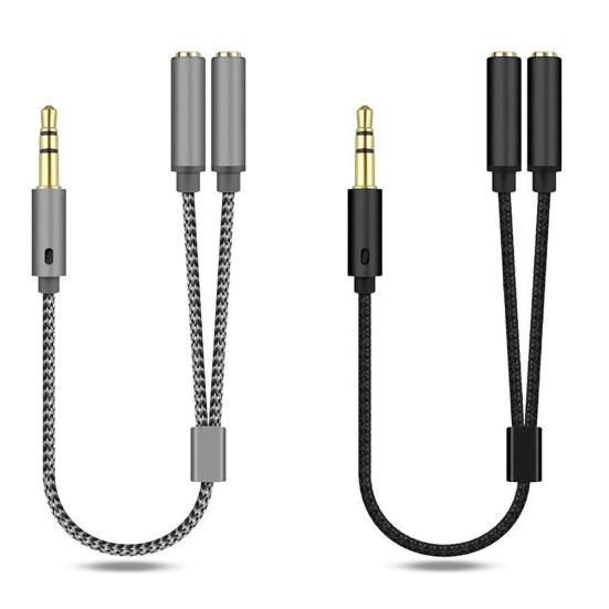 3.5mm 1 Male to 2 Female Ports Headphone Microphone Audio Cable Adapter Splitter