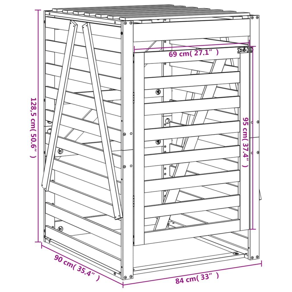 Waste Bin Enclosure Black 84 X 90 X 128.5 Cm Solid Pine Wood
