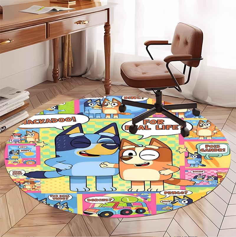 Bluey Pattern Round Rug, Indoor/Outdoor Mat, for Picnic, Gameroom, Bedroom, Office, Living Room, Home Decor Carpet, Birthday Gift