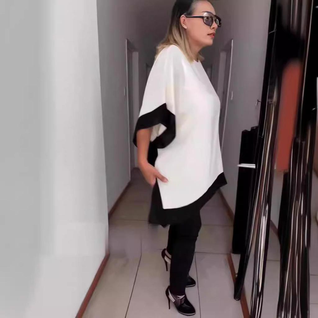 2024 Women's Loose Batwing Sleeve Round Neck Solid Color Top