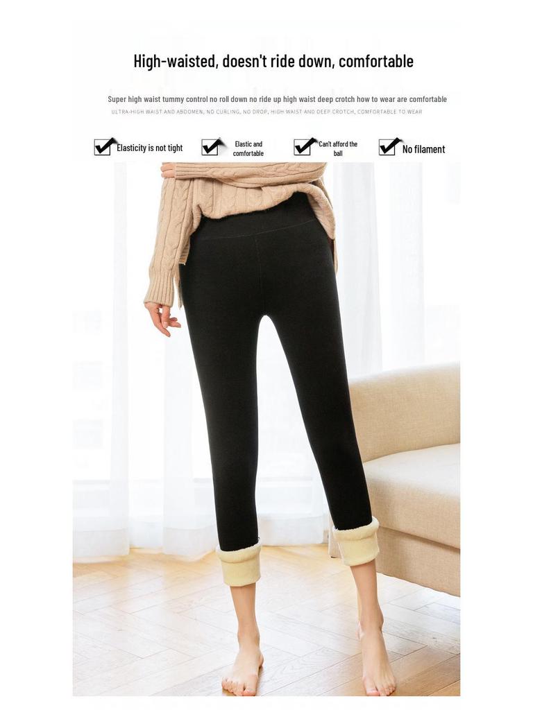 Women's High Waist Extra Thick Lambswool Leggings with Velvet, Winter Warm Cotton Pants, Plus Size