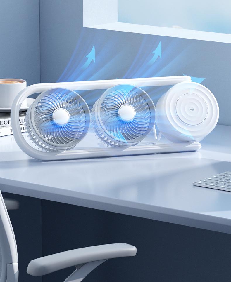 Desktop Dual Head Folding Fan with LED LCD Display & Hook - Portable Ceiling Fan with Night Light
