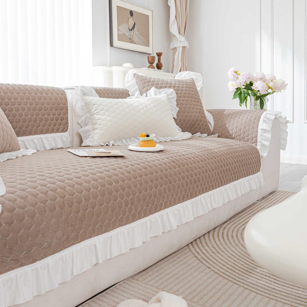 French Cream Sofa Cushion Thickened Universal Non-Slip Cover Soft Towel Fabric for All Seasons Comfortable Home Decor